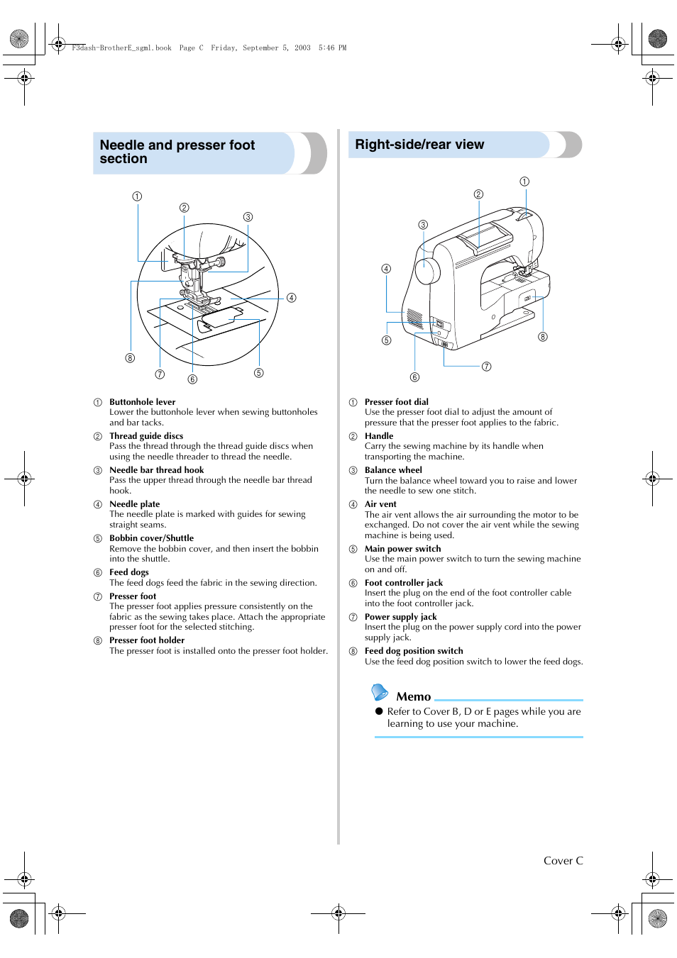 Right-side/rear view | Brother NX 600 User Manual | Page 4 / 160