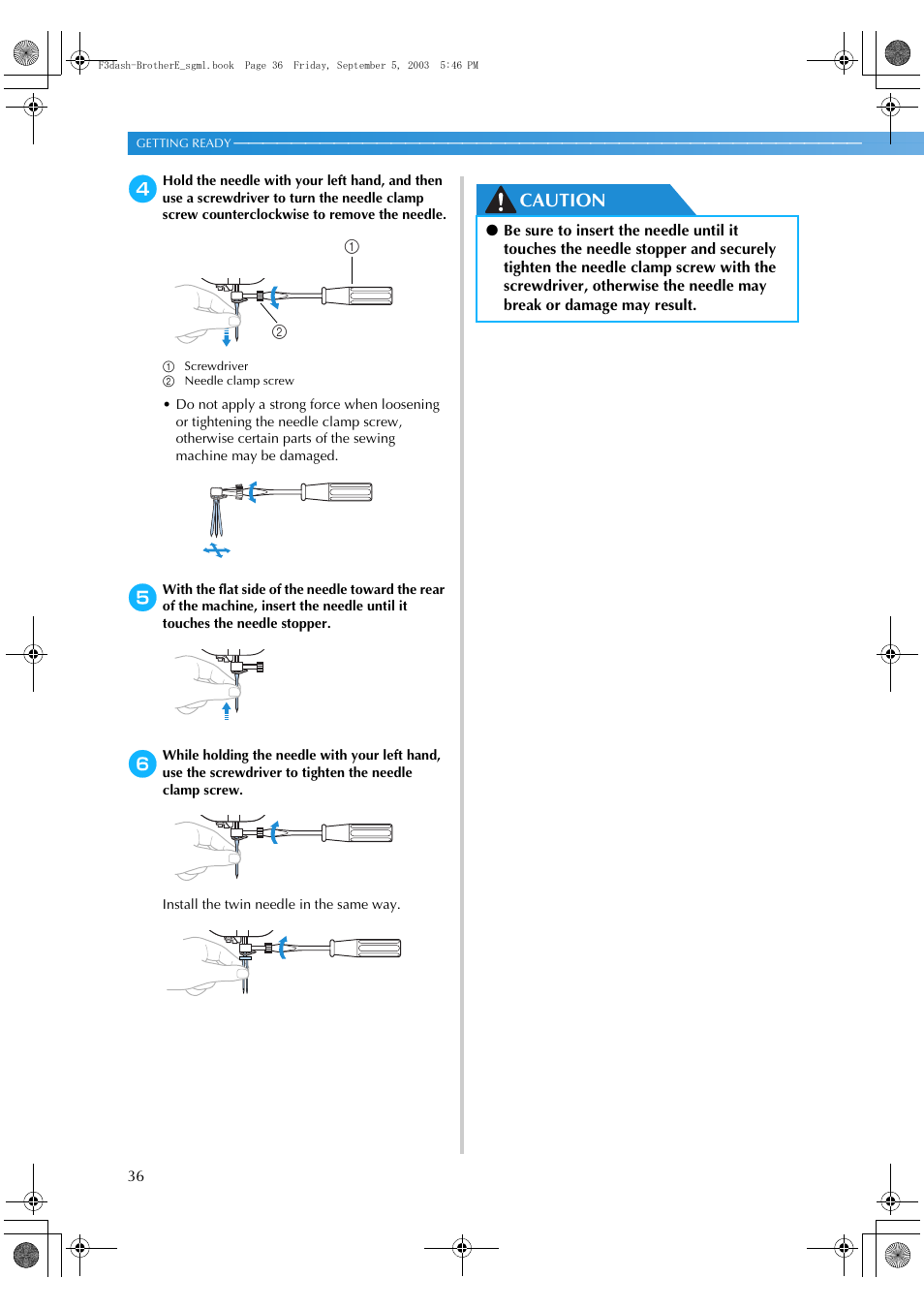 Caution | Brother NX 600 User Manual | Page 42 / 160