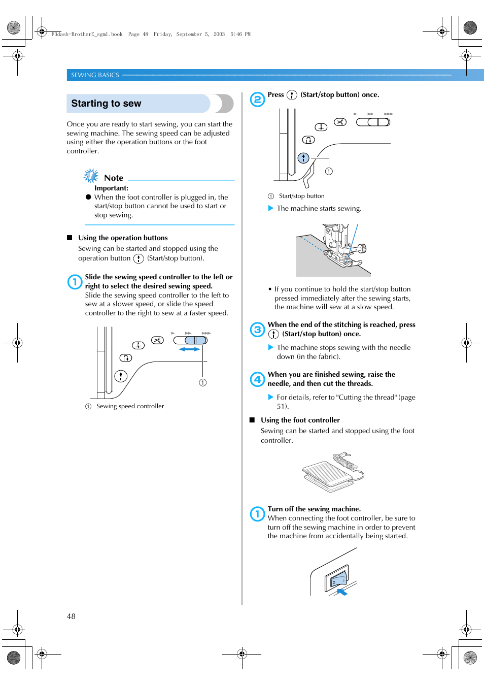 Starting to sew | Brother NX 600 User Manual | Page 54 / 160