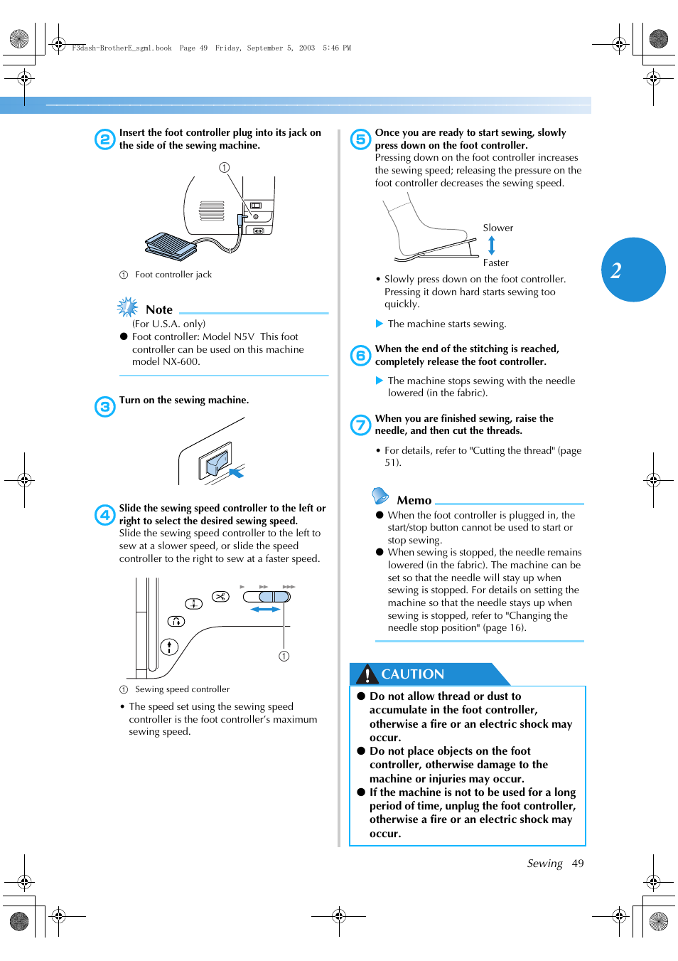 Caution | Brother NX 600 User Manual | Page 55 / 160