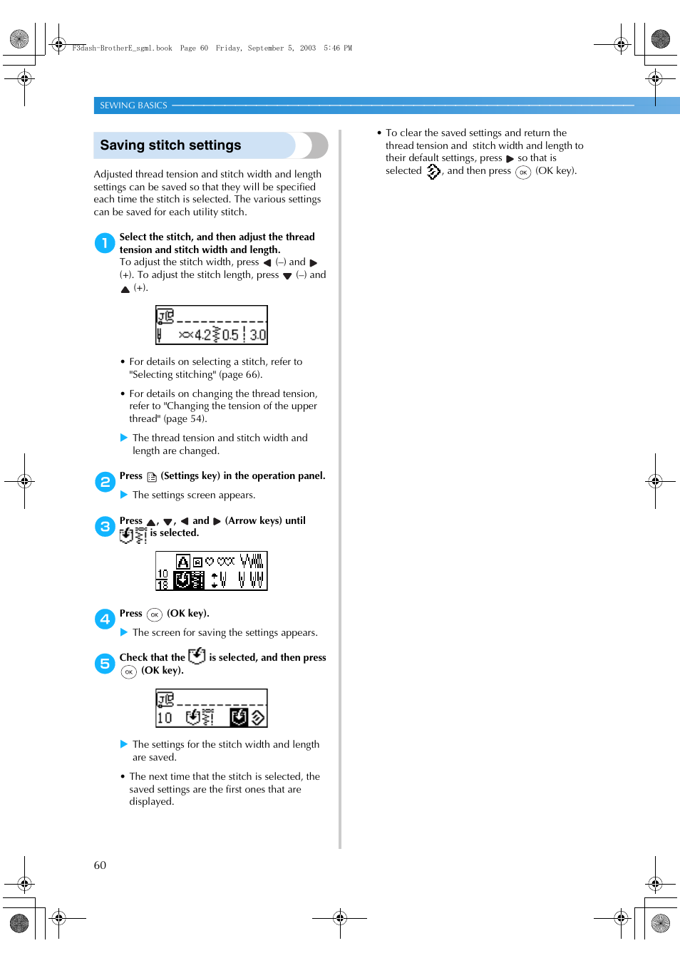 Saving stitch settings | Brother NX 600 User Manual | Page 66 / 160