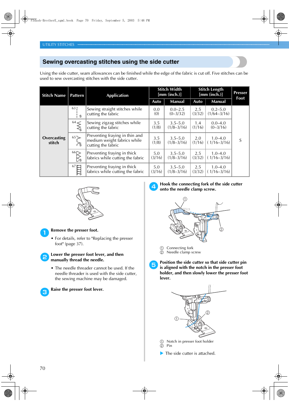 Sewing overcasting stitches using the side cutter | Brother NX 600 User Manual | Page 76 / 160