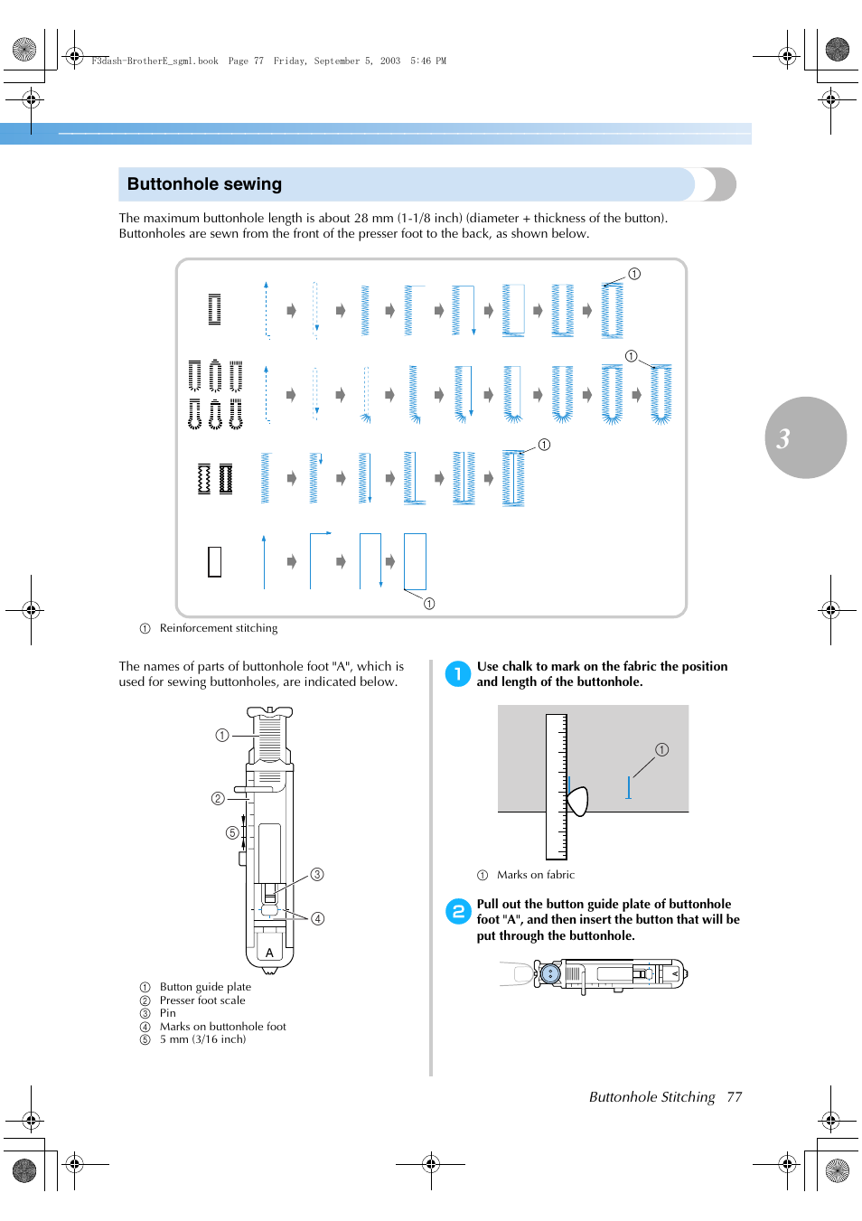 Buttonhole sewing | Brother NX 600 User Manual | Page 83 / 160
