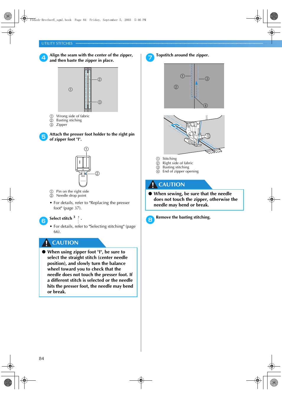 Caution | Brother NX 600 User Manual | Page 90 / 160