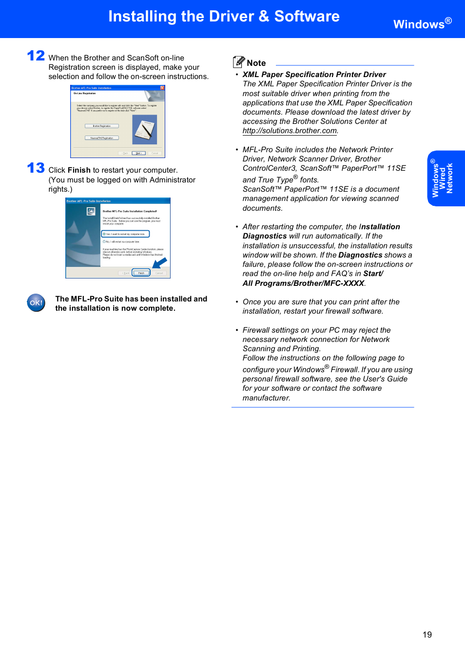 Installing the driver & software, Windows | Brother MFC 9840CDW User Manual | Page 21 / 53