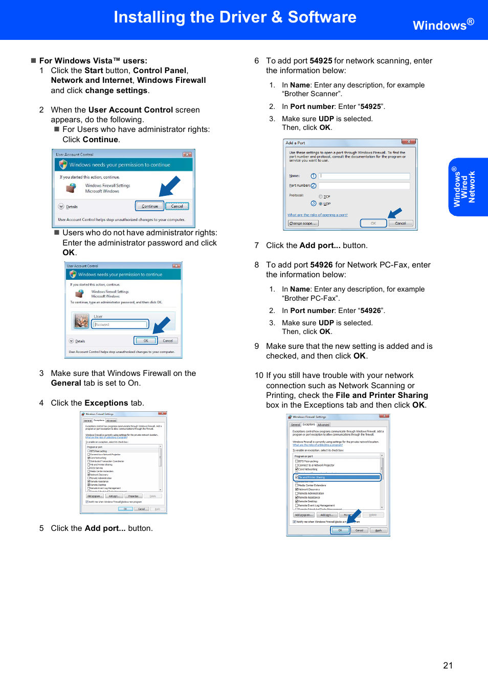Installing the driver & software, Windows | Brother MFC 9840CDW User Manual | Page 23 / 53