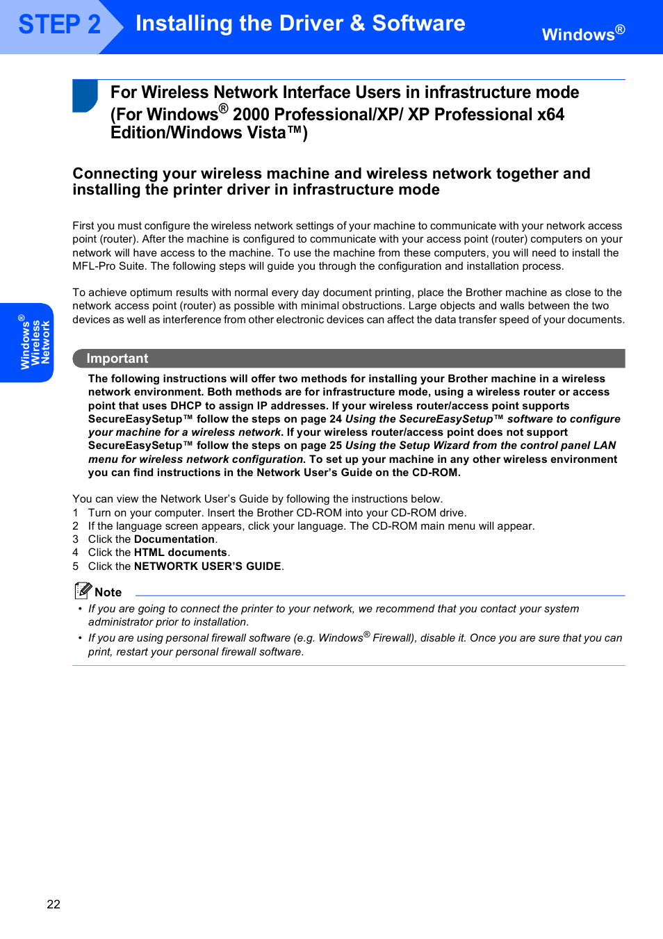 Step 2, Installing the driver & software, Windows | Brother MFC 9840CDW User Manual | Page 24 / 53