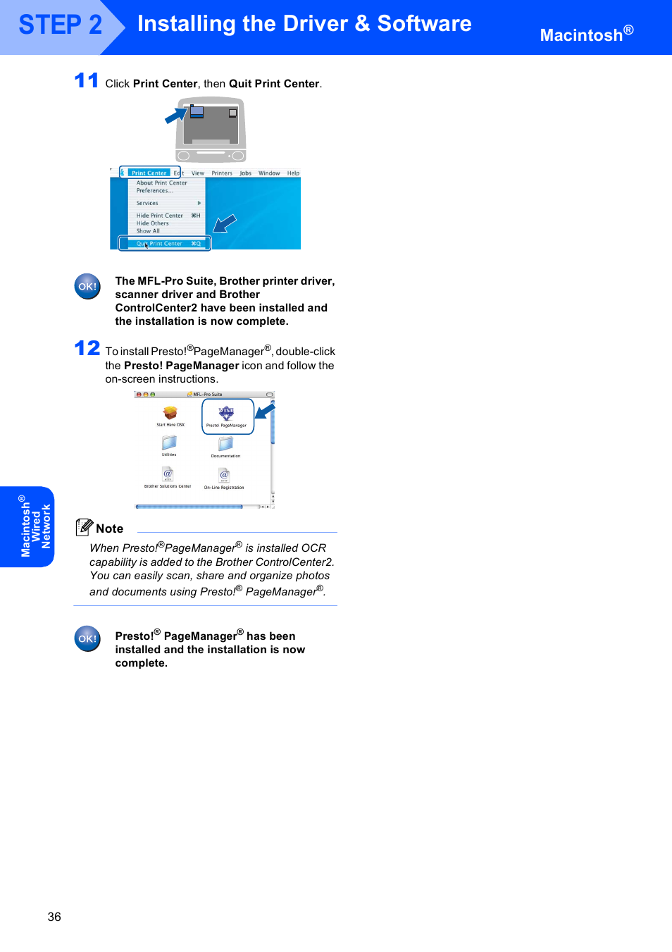 Step 2, Installing the driver & software, Macintosh | Brother MFC 9840CDW User Manual | Page 38 / 53