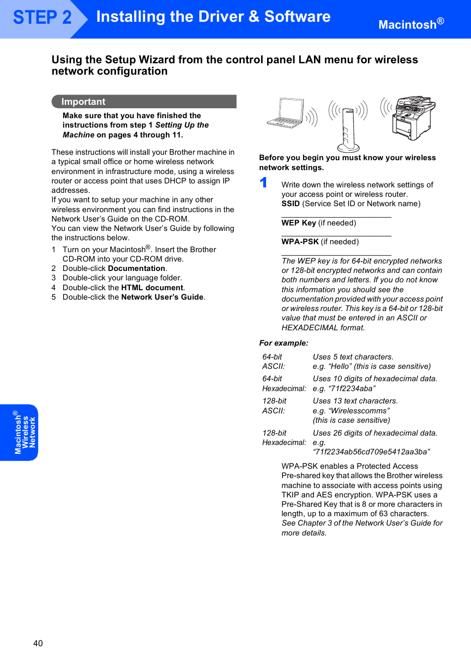 Step 2, Installing the driver & software, Macintosh | Brother MFC 9840CDW User Manual | Page 42 / 53