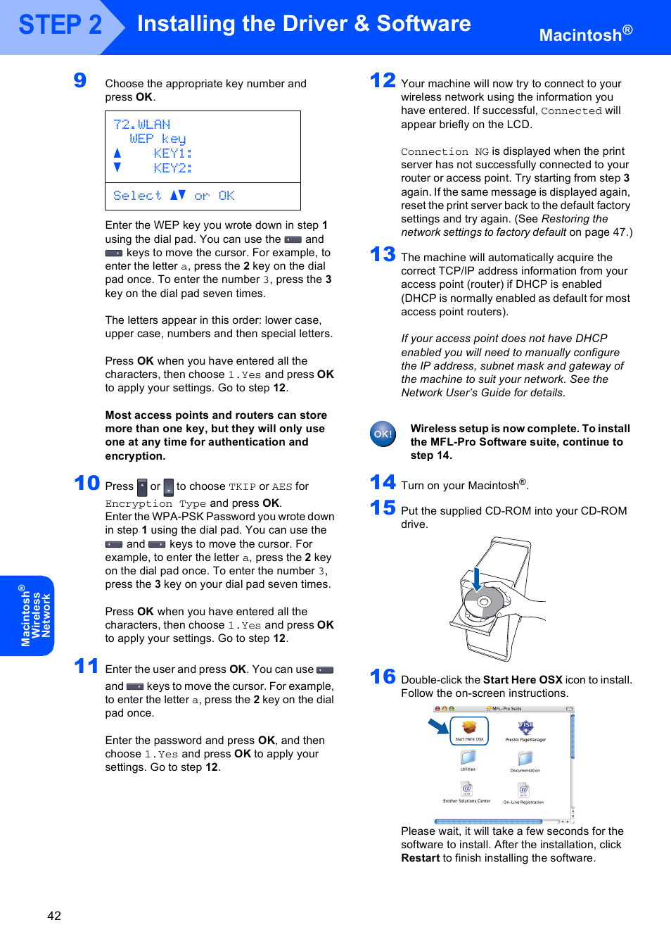 14 o, Step 2, Installing the driver & software | Macintosh | Brother MFC 9840CDW User Manual | Page 44 / 53