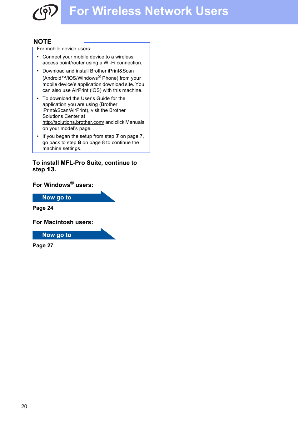 For wireless network users | Brother DCP-J152W User Manual | Page 20 / 32