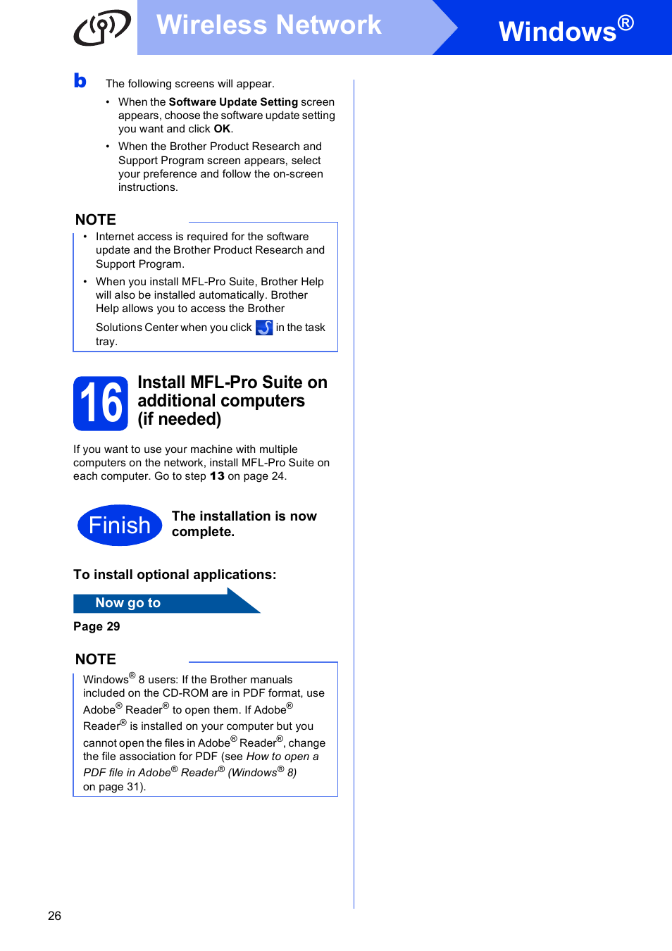 Windows, Wireless network, Finish | Brother DCP-J152W User Manual | Page 26 / 32