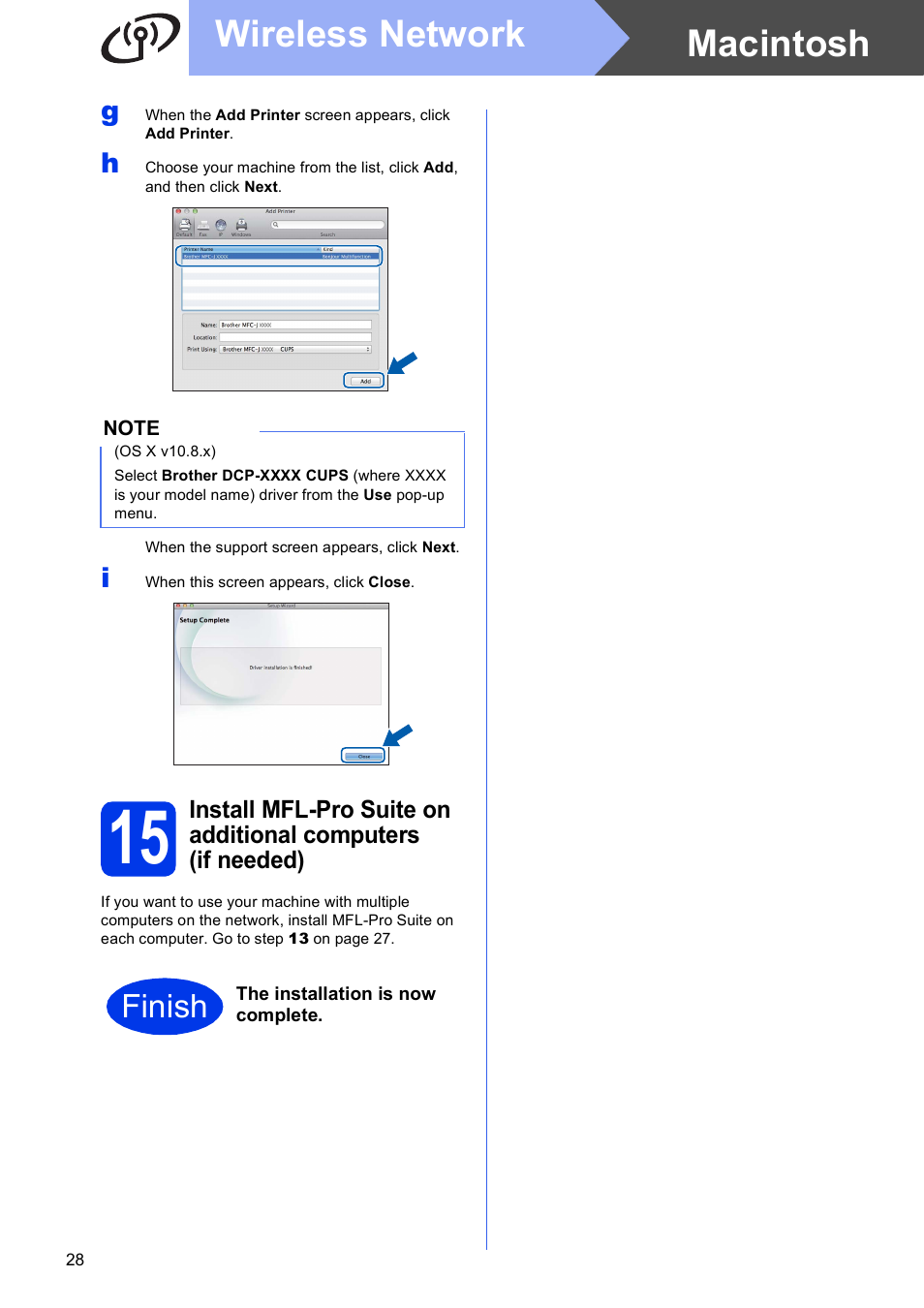 Macintosh wireless network, Finish | Brother DCP-J152W User Manual | Page 28 / 32