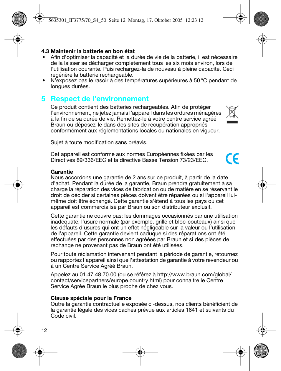 5 respect de l’environnement | Braun 3770 InterFace Excel User Manual | Page 12 / 47