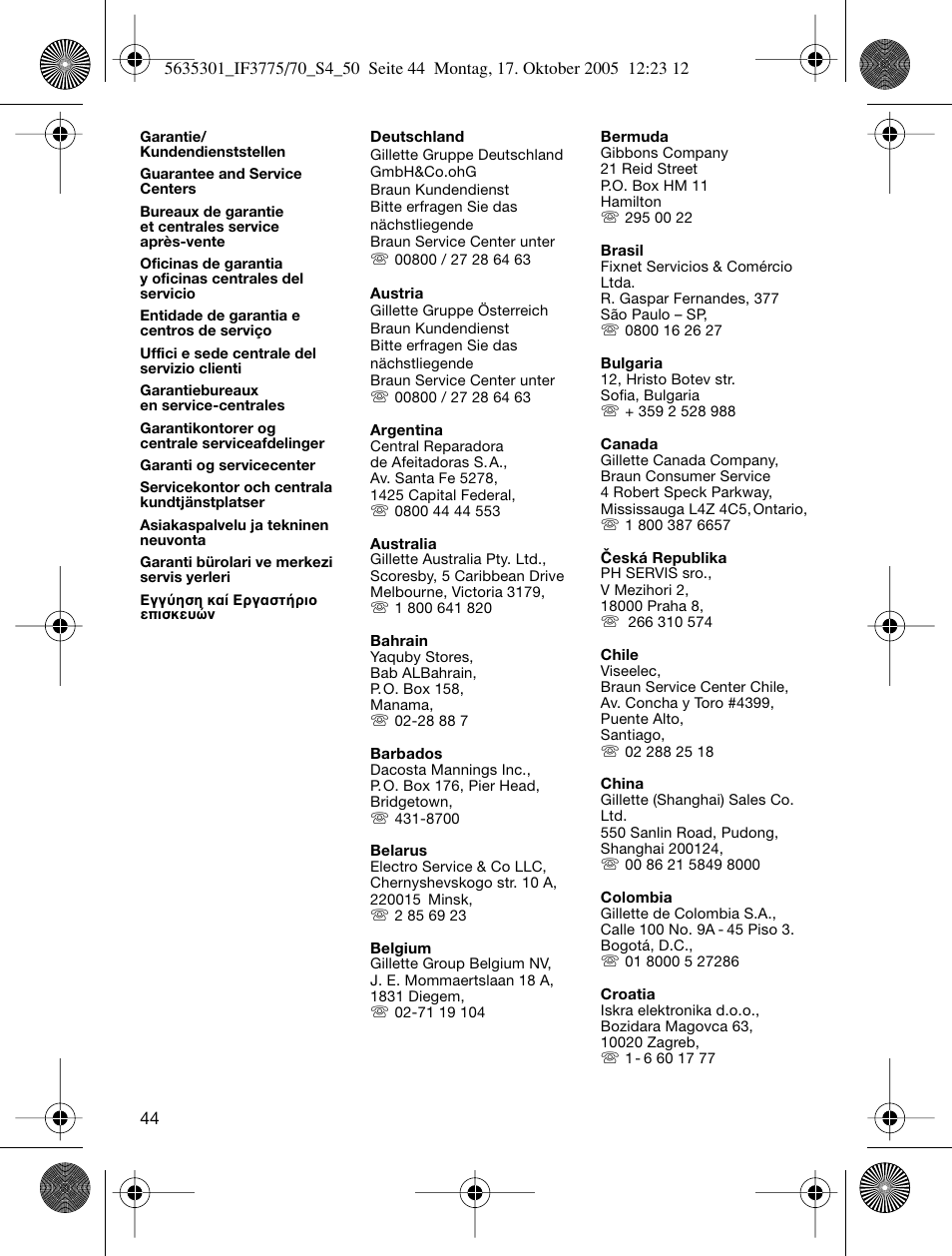 Braun 3770 InterFace Excel User Manual | Page 44 / 47