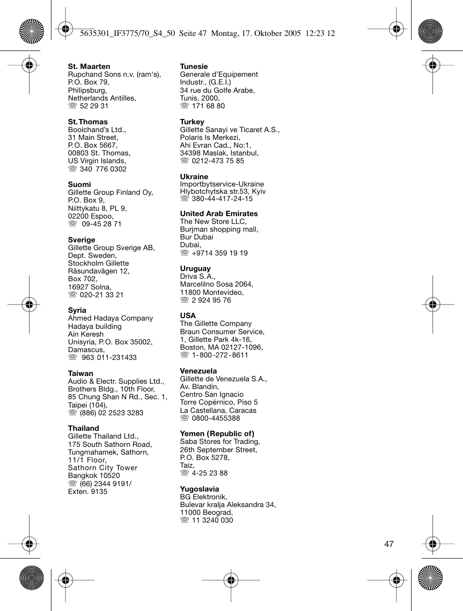 Braun 3770 InterFace Excel User Manual | Page 47 / 47