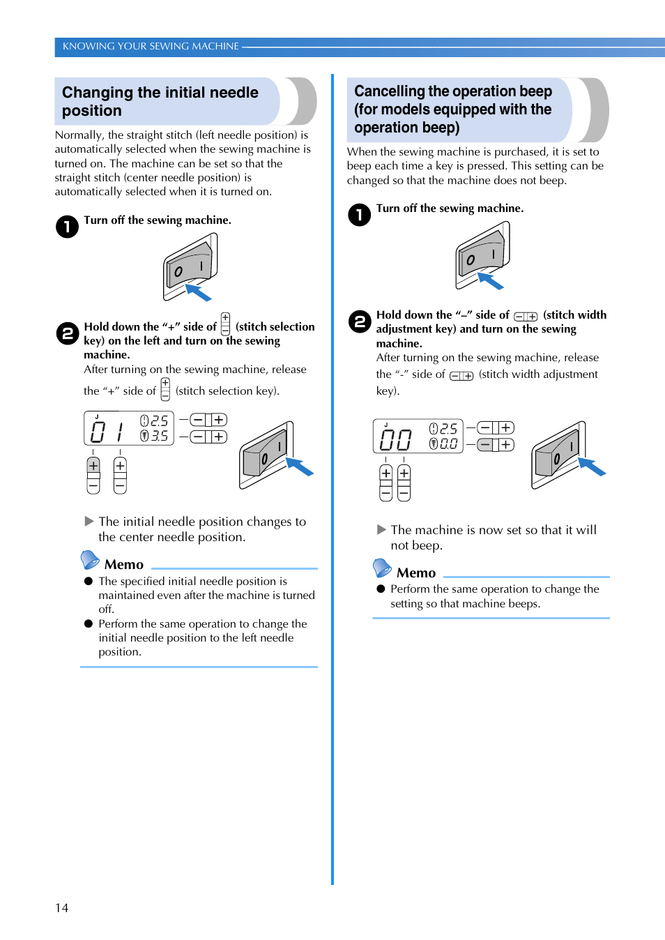 Changing the initial needle position | Brother CS8800PRW User Manual | Page 16 / 104