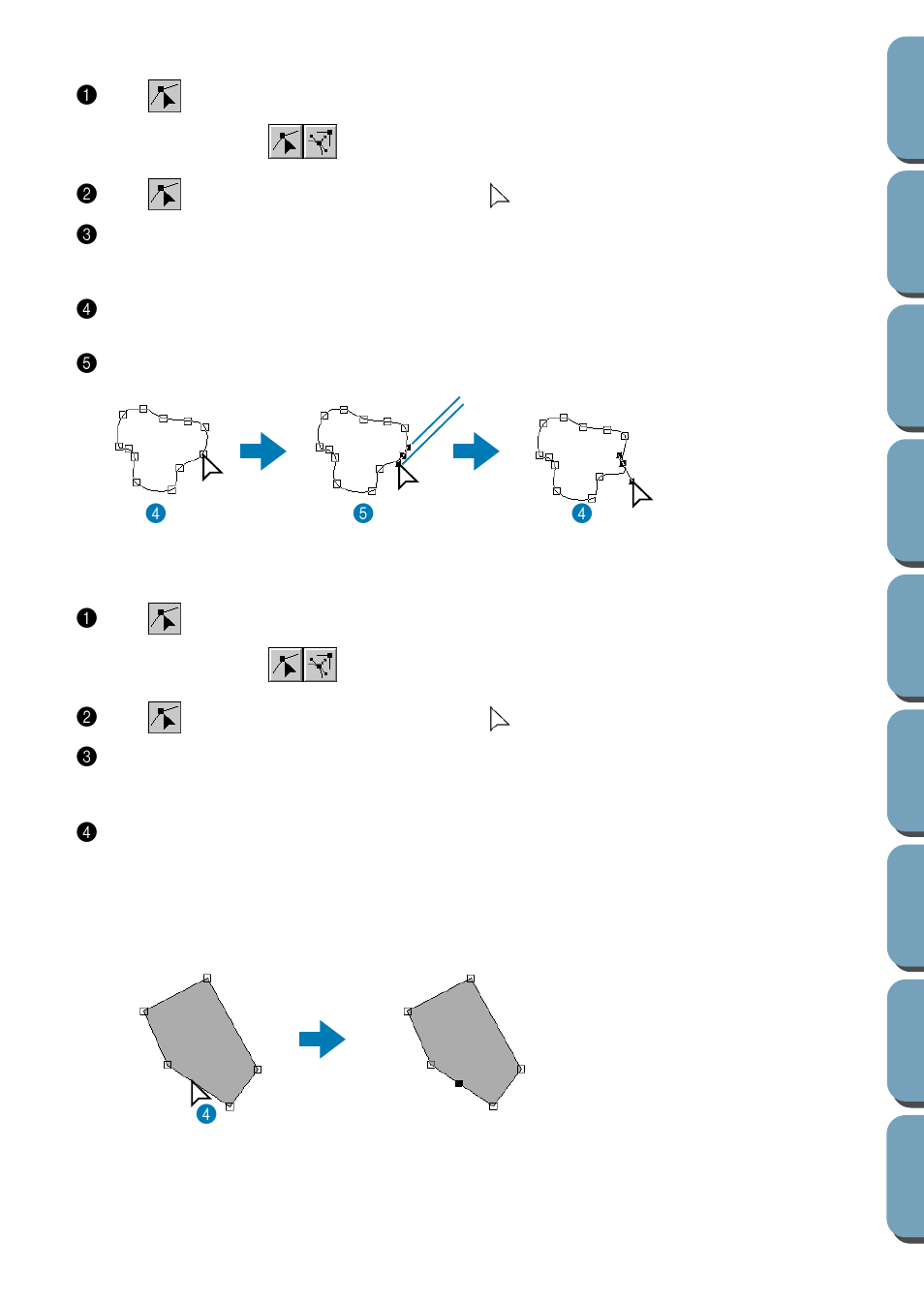 Reorienting a tangent to a point, Inserting points, Add or delete a point, see “inserting points | Reorienting a tangent to a point 1, Inserting points 1 | Brother PE-DESIGN Ver.432 User Manual | Page 108 / 200