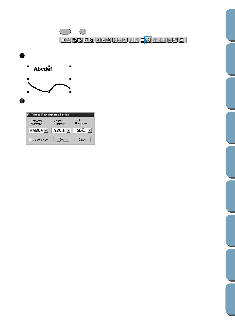 Fit text to path setting, Fit text to path setting” and “t | Brother PE-DESIGN Ver.432 User Manual | Page 150 / 200