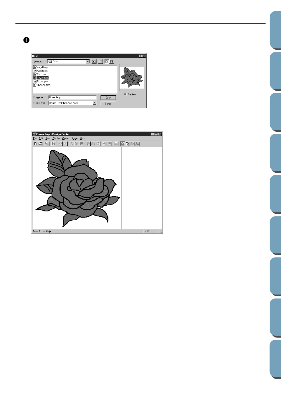 Step 2 opening a bitmap image, Opening a bitmap image, Step 2 | Brother PE-DESIGN Ver.432 User Manual | Page 21 / 200