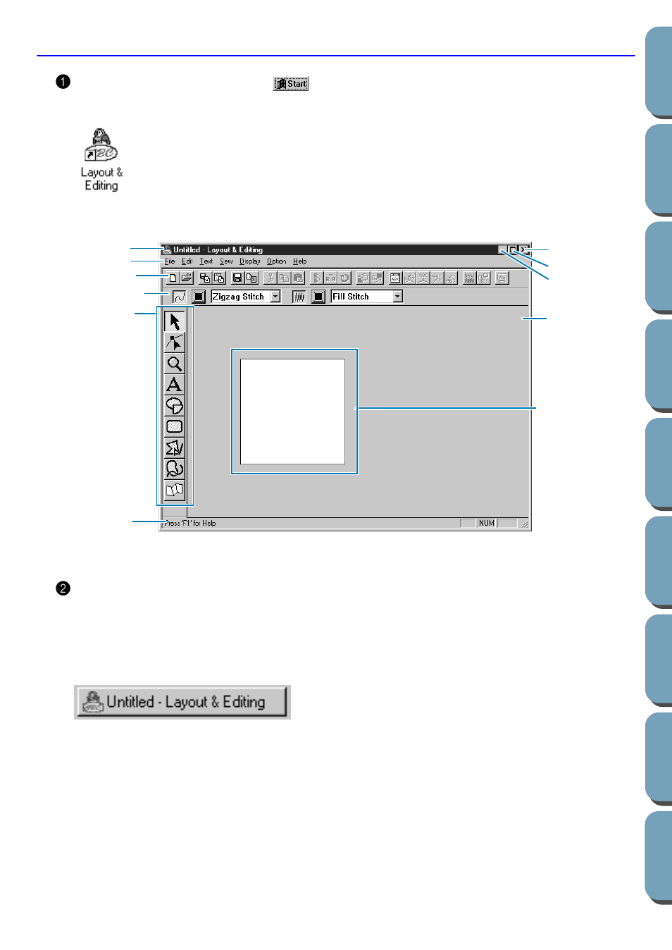 Step 1 starting layout & editing, Starting layout & editing, Step 1 | Brother PE-DESIGN Ver.432 User Manual | Page 33 / 200