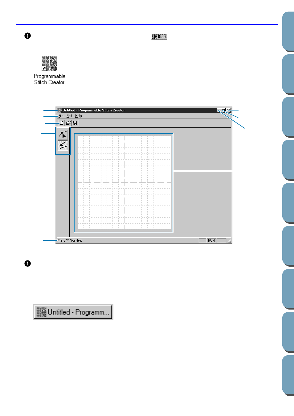 Step 1 starting programmable stitch creator, Starting programmable stitch creator, Step 1 | Brother PE-DESIGN Ver.432 User Manual | Page 55 / 200