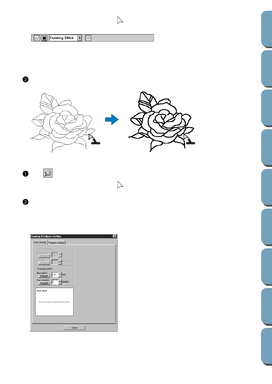 Checking the sewing attributes of an outline, Checking the sewing attributes of an outline 1 | Brother PE-DESIGN Ver.432 User Manual | Page 71 / 200