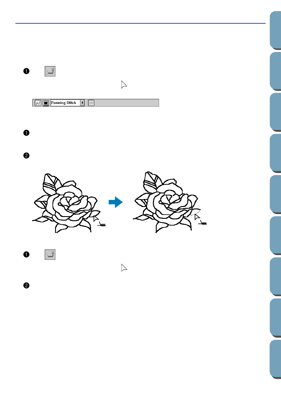 Line (part) setting mode, Applying the sewing attributes to a portion of the, Checking the sewing attributes of a portion of an | Outline | Brother PE-DESIGN Ver.432 User Manual | Page 72 / 200