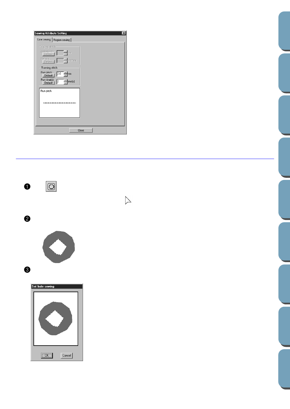 Hole sewing mode | Brother PE-DESIGN Ver.432 User Manual | Page 73 / 200