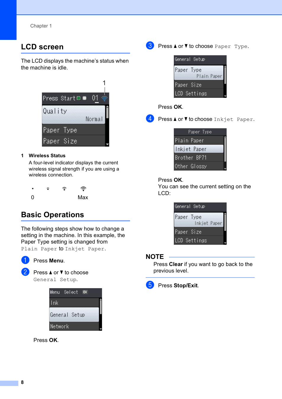 Lcd screen, Basic operations, Lcd screen basic operations | Brother DCP-J152W User Manual | Page 20 / 95