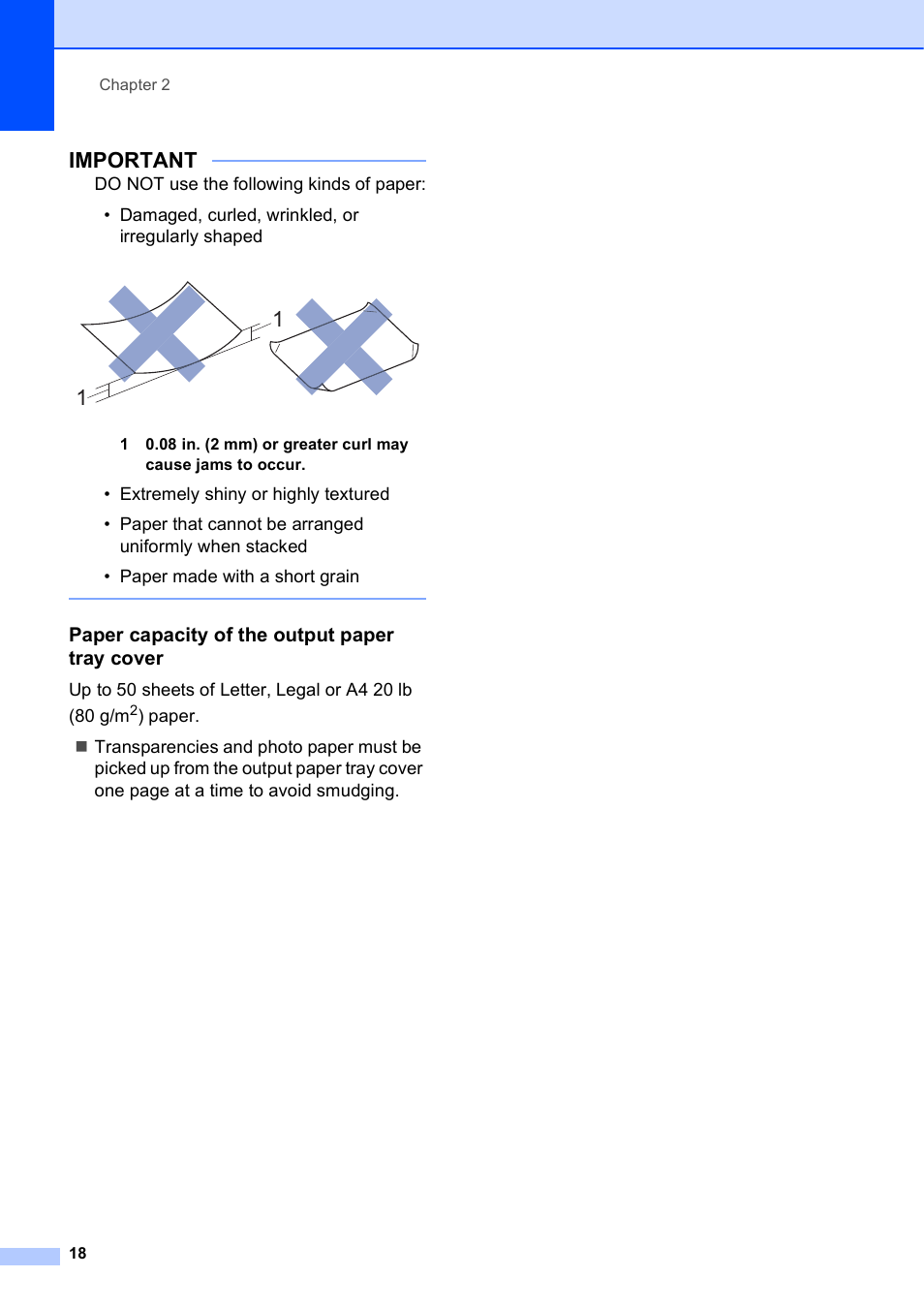 Paper capacity of the output paper tray cover, Important | Brother DCP-J152W User Manual | Page 30 / 95