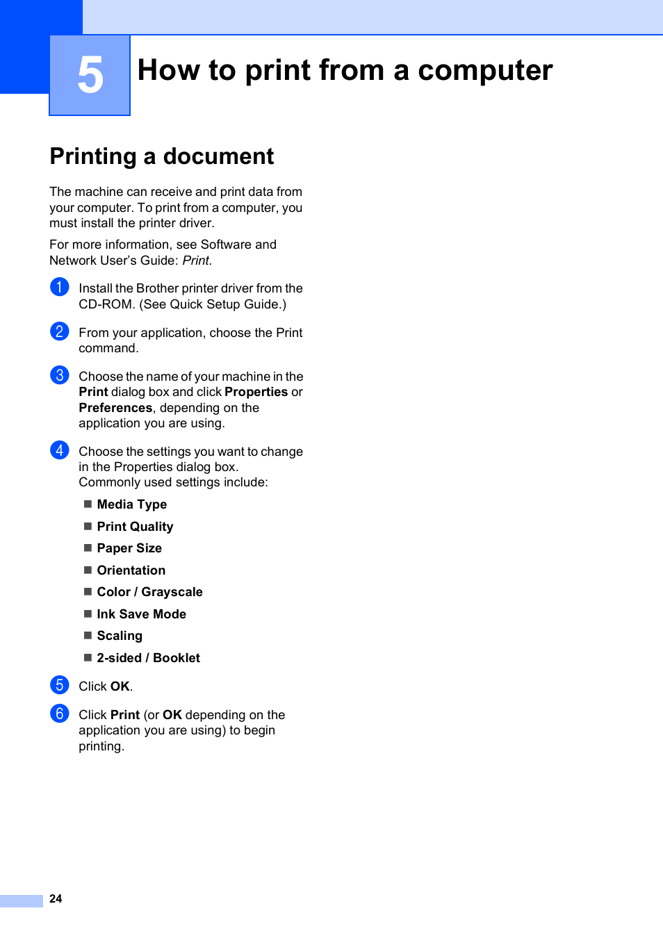 5 how to print from a computer, Printing a document, How to print from a computer | Brother DCP-J152W User Manual | Page 36 / 95