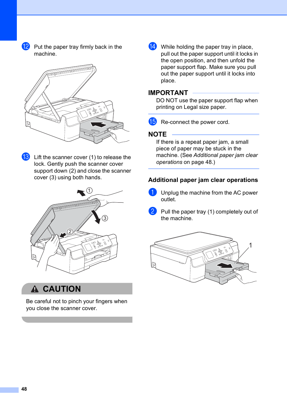 Additional paper jam clear operations, Caution, Important | Brother DCP-J152W User Manual | Page 60 / 95