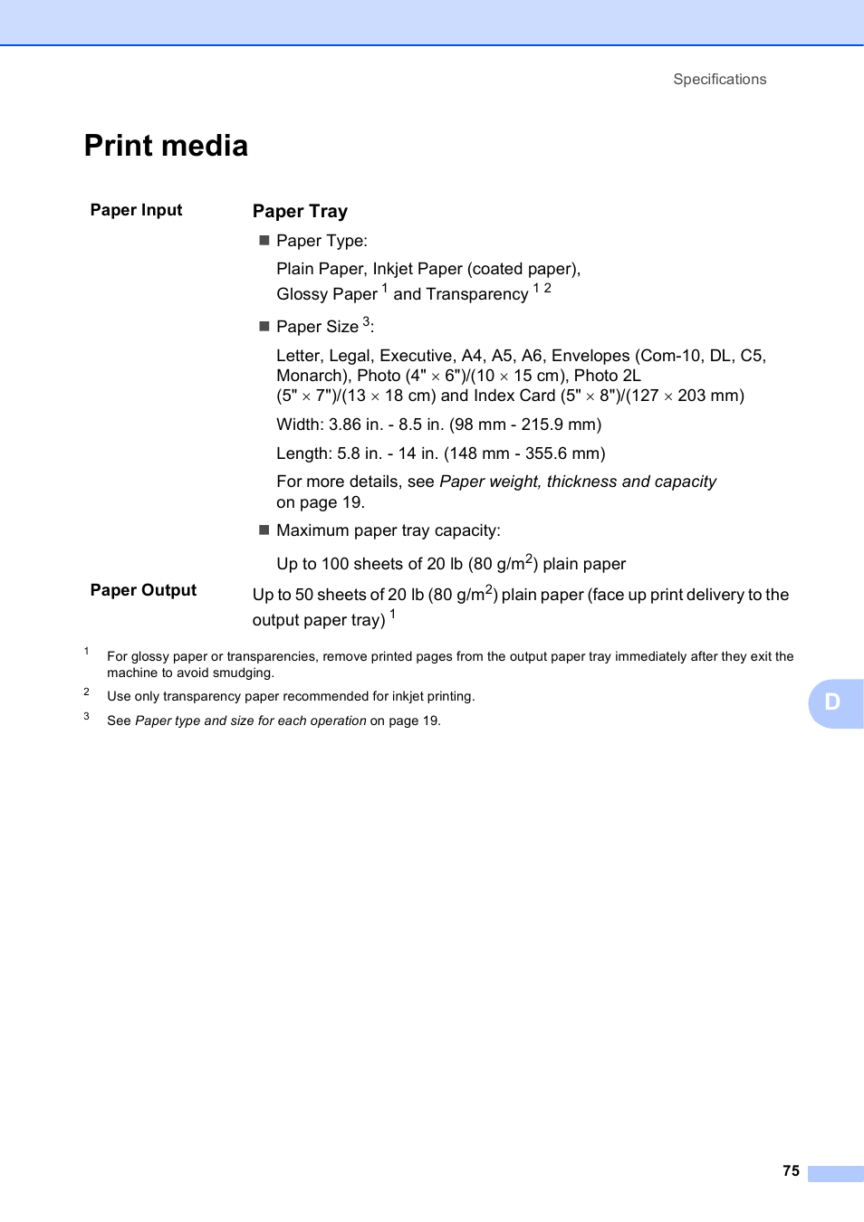 Print media, Paper tray | Brother DCP-J152W User Manual | Page 87 / 95