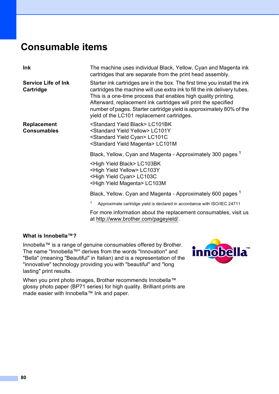 Consumable items | Brother DCP-J152W User Manual | Page 92 / 95