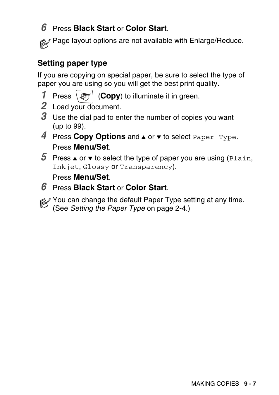 Setting paper type, Setting paper type -7 | Brother MFC-640CW User Manual | Page 113 / 225