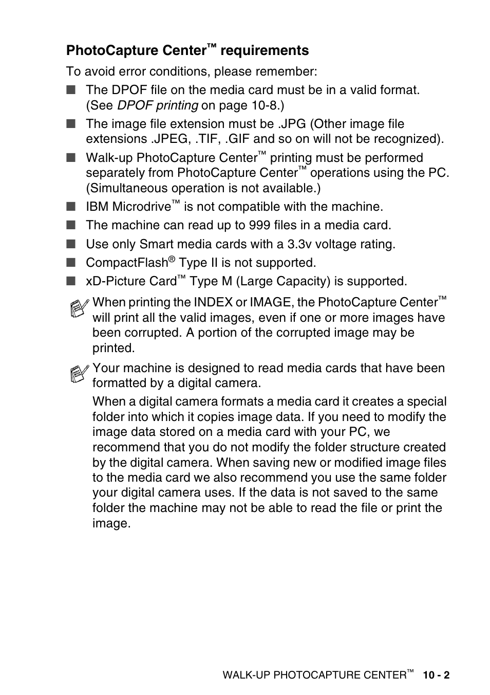Photocapture center™ requirements, Photocapture center, Requirements -2 | Requirements | Brother MFC-640CW User Manual | Page 123 / 225