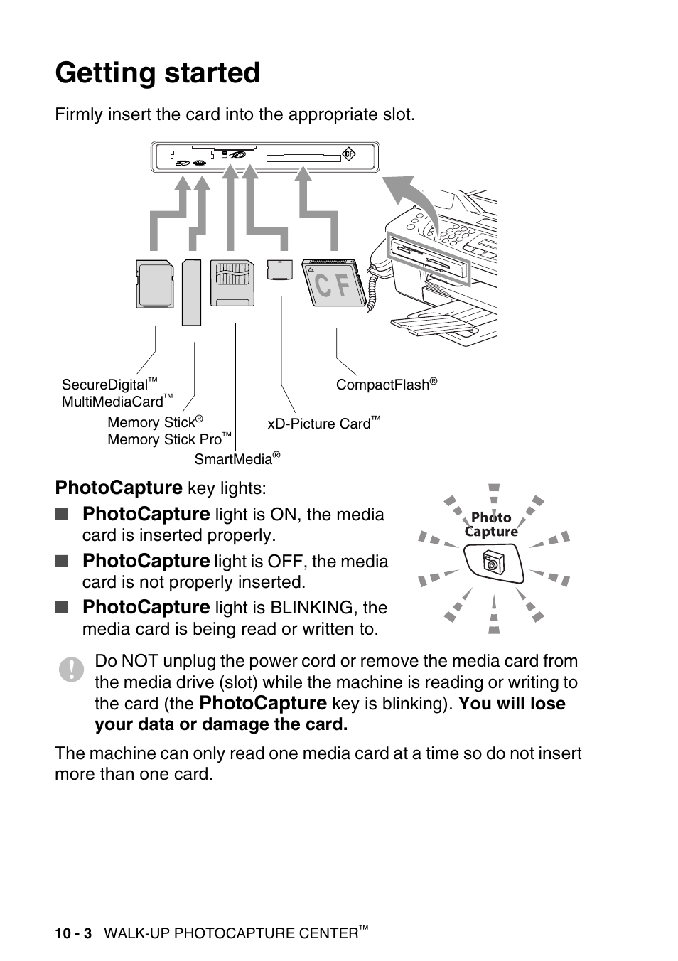 Getting started, Getting started -3, Photocapture | Brother MFC-640CW User Manual | Page 124 / 225