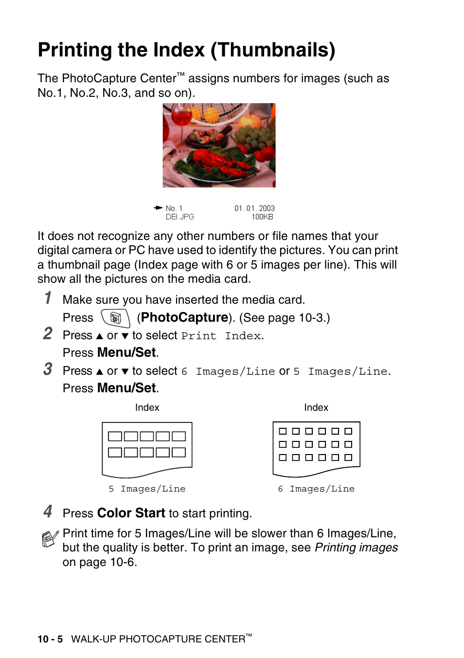 Printing the index (thumbnails), Printing the index (thumbnails) -5 | Brother MFC-640CW User Manual | Page 126 / 225