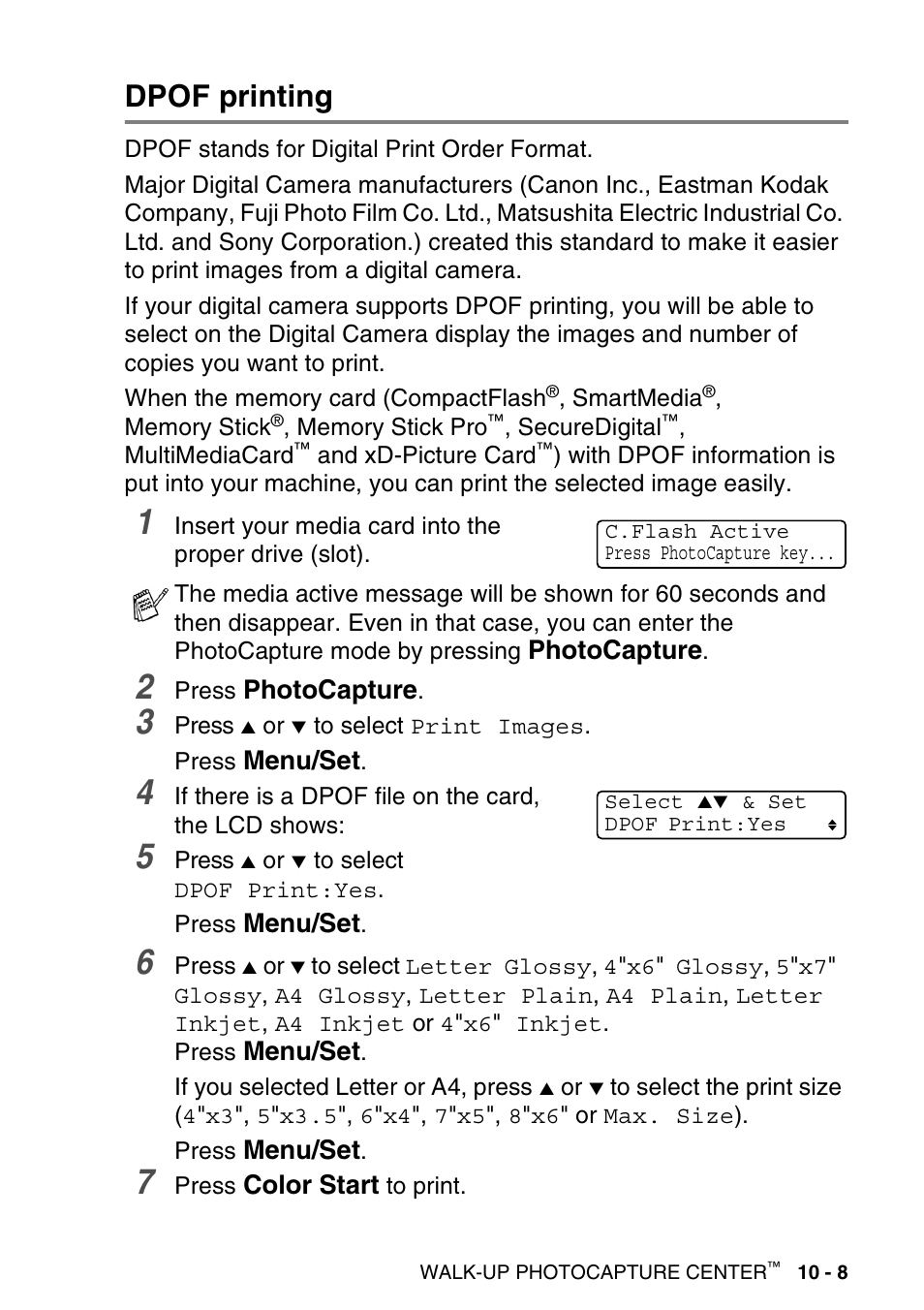 Dpof printing, Dpof printing -8 | Brother MFC-640CW User Manual | Page 129 / 225