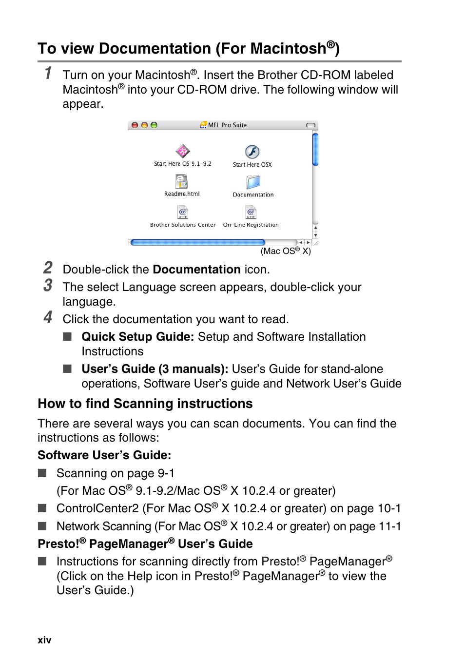 To view documentation (for macintosh®), How to find scanning instructions | Brother MFC-640CW User Manual | Page 16 / 225