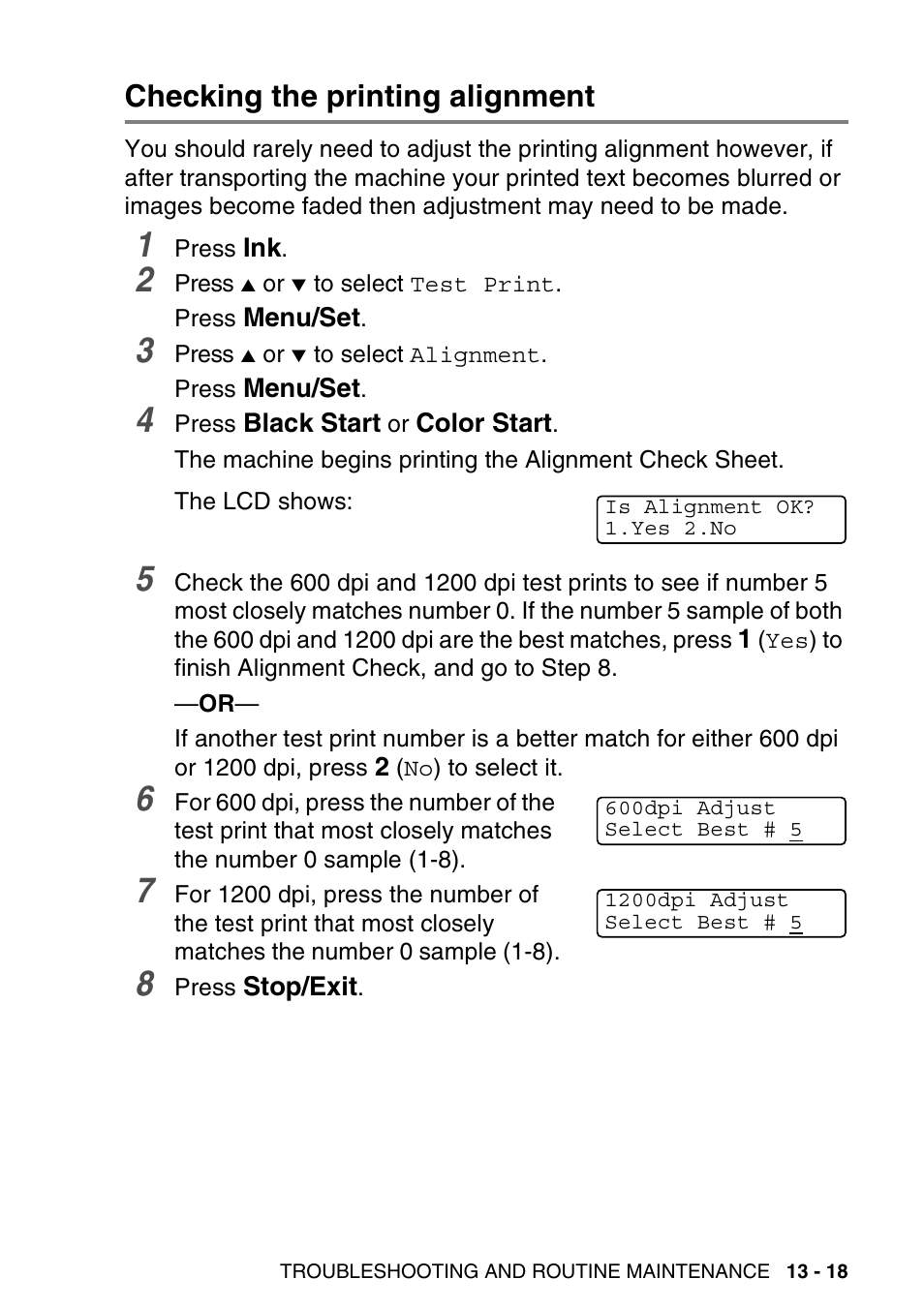 Checking the printing alignment, Checking the printing alignment -18 | Brother MFC-640CW User Manual | Page 161 / 225