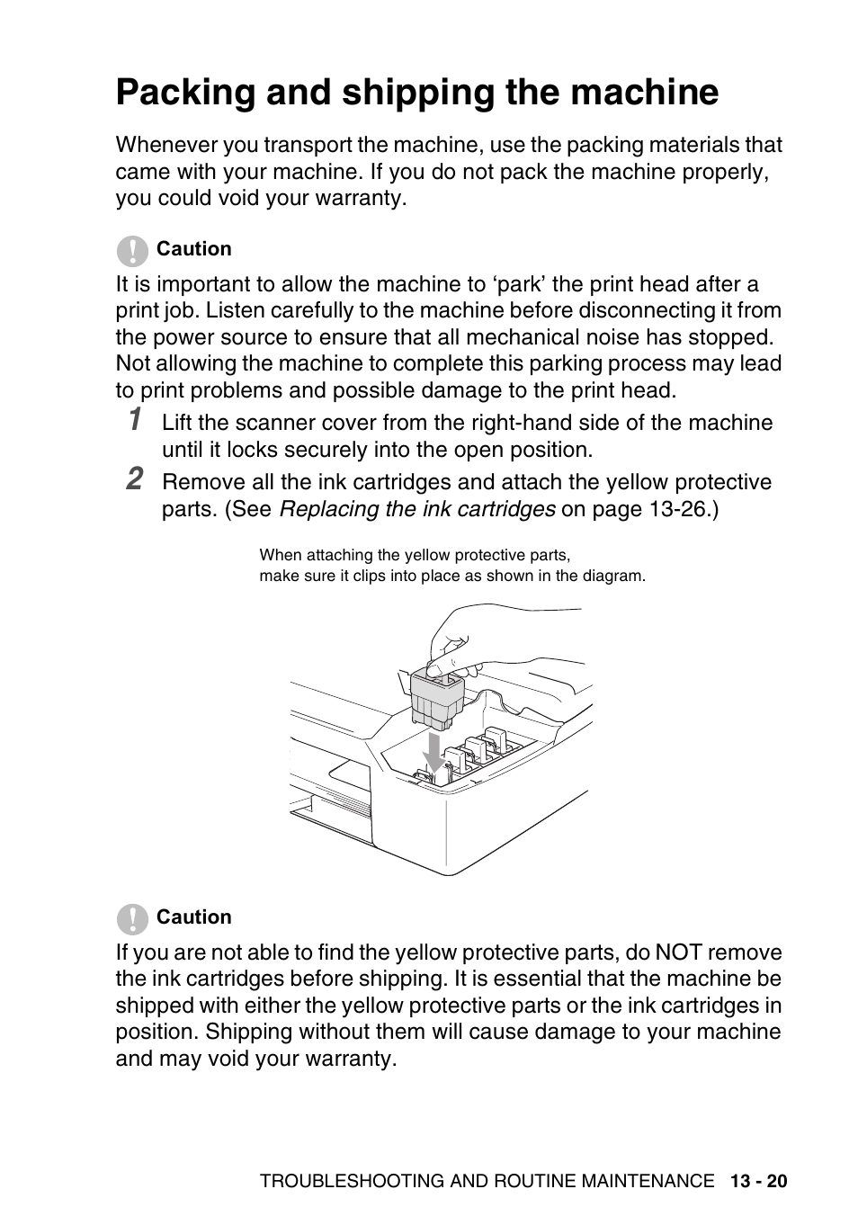 Packing and shipping the machine, Packing and shipping the machine -20 | Brother MFC-640CW User Manual | Page 163 / 225