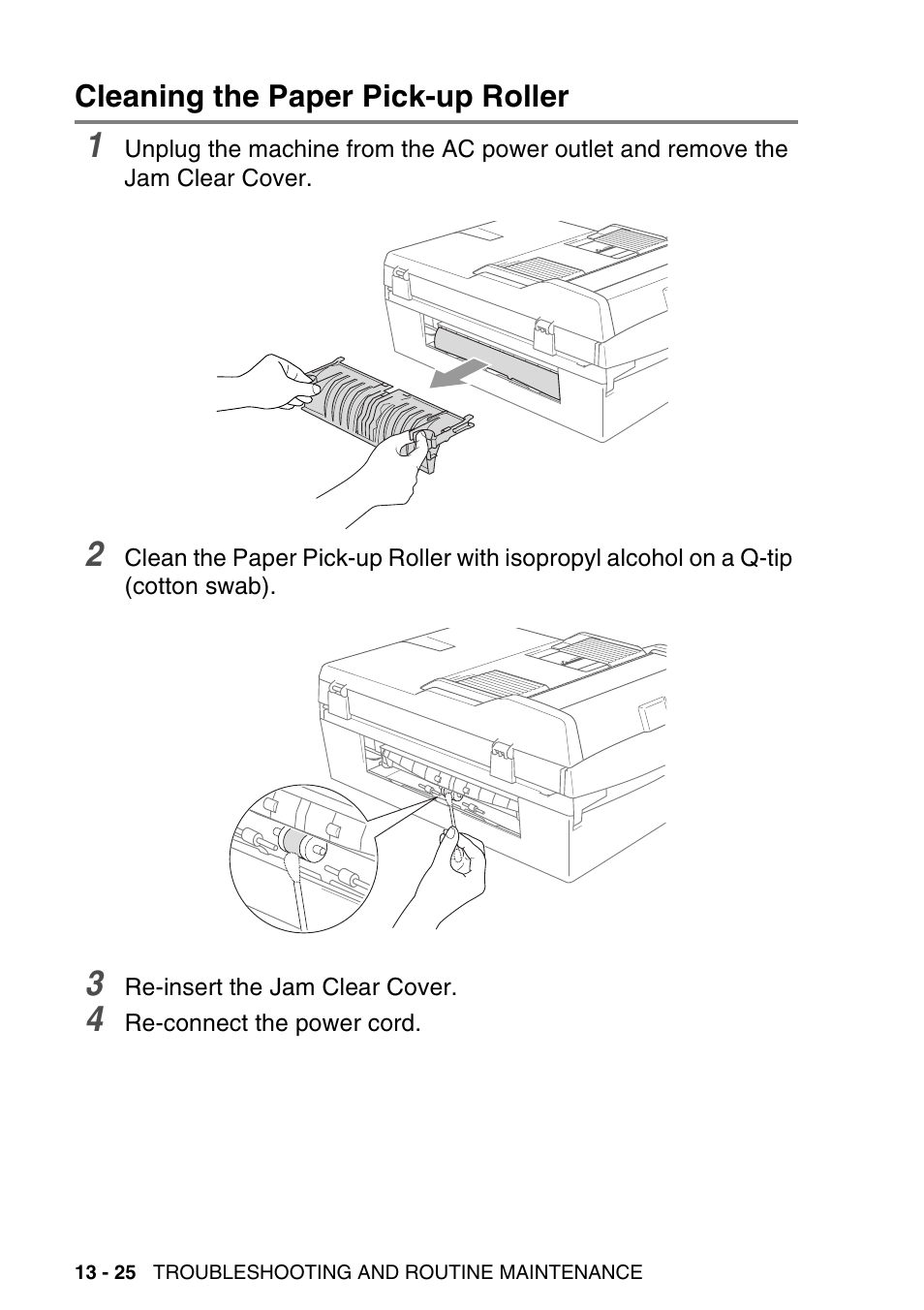 Cleaning the paper pick-up roller, Cleaning the paper pick-up roller -25 | Brother MFC-640CW User Manual | Page 168 / 225