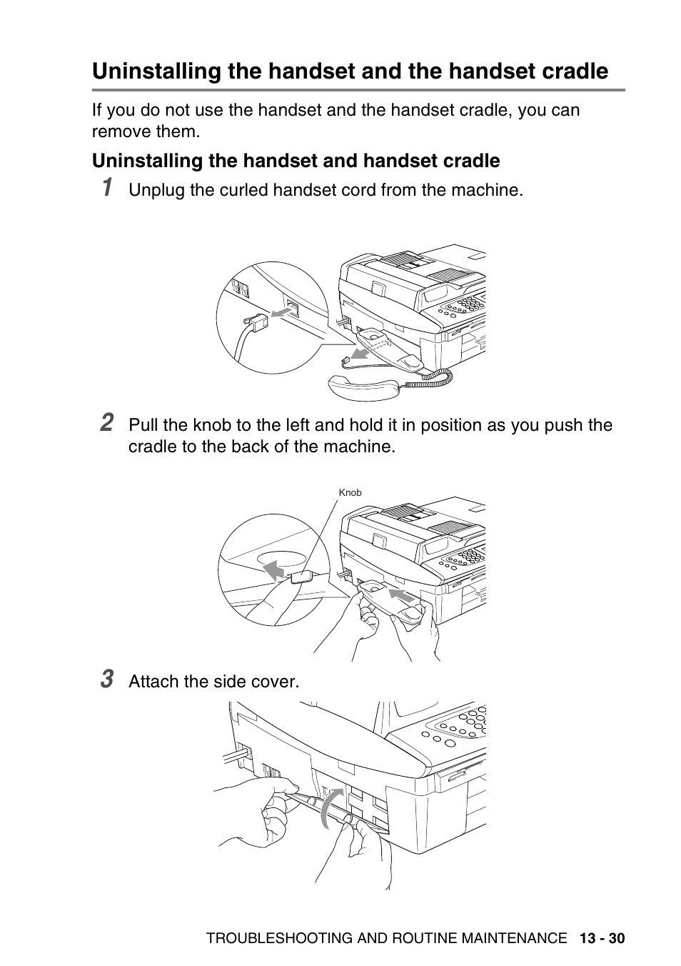 Uninstalling the handset and the handset cradle, Uninstalling the handset and handset cradle, Uninstalling the handset and handset cradle -30 | Brother MFC-640CW User Manual | Page 173 / 225