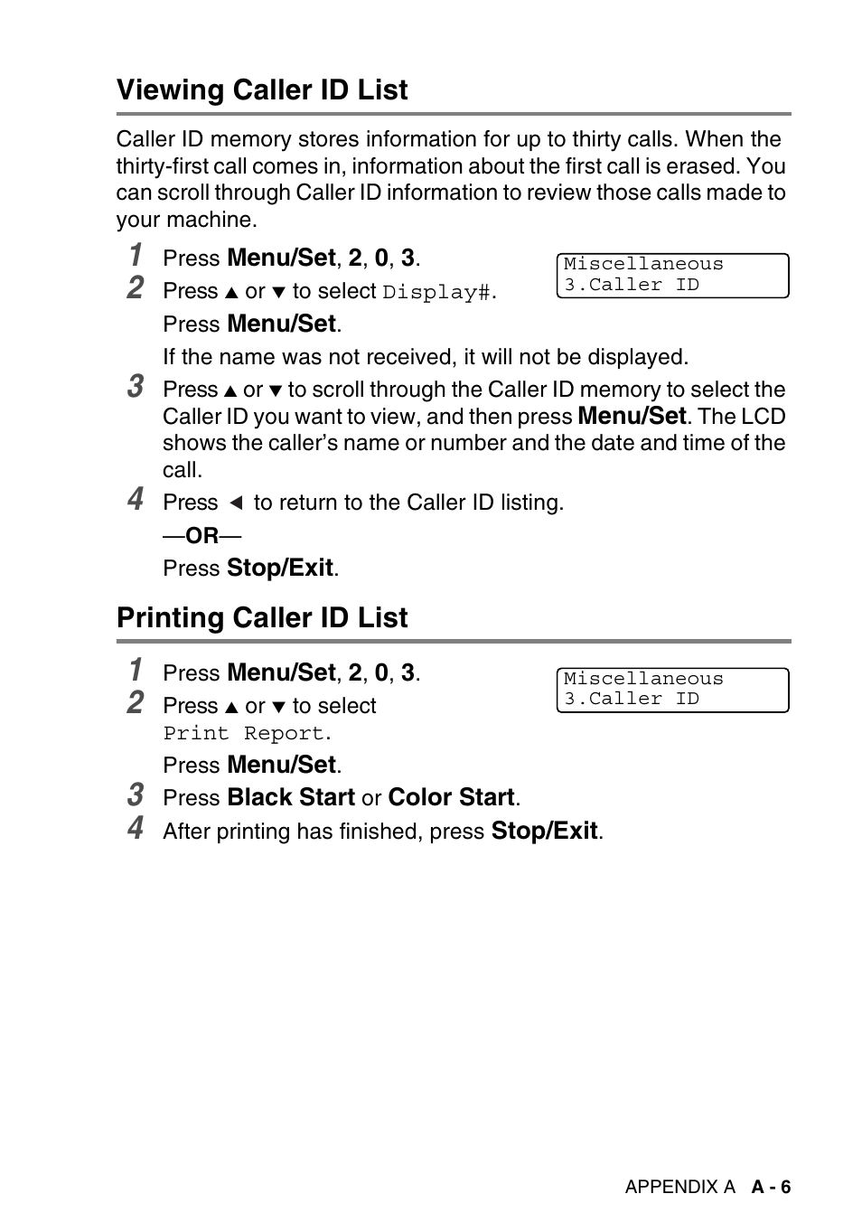 Viewing caller id list, Printing caller id list | Brother MFC-640CW User Manual | Page 179 / 225