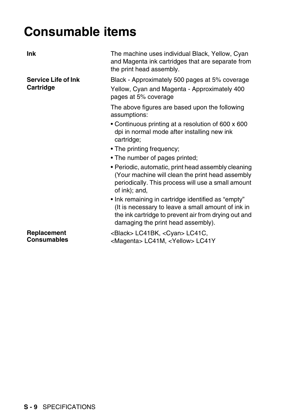 Consumable items | Brother MFC-640CW User Manual | Page 214 / 225