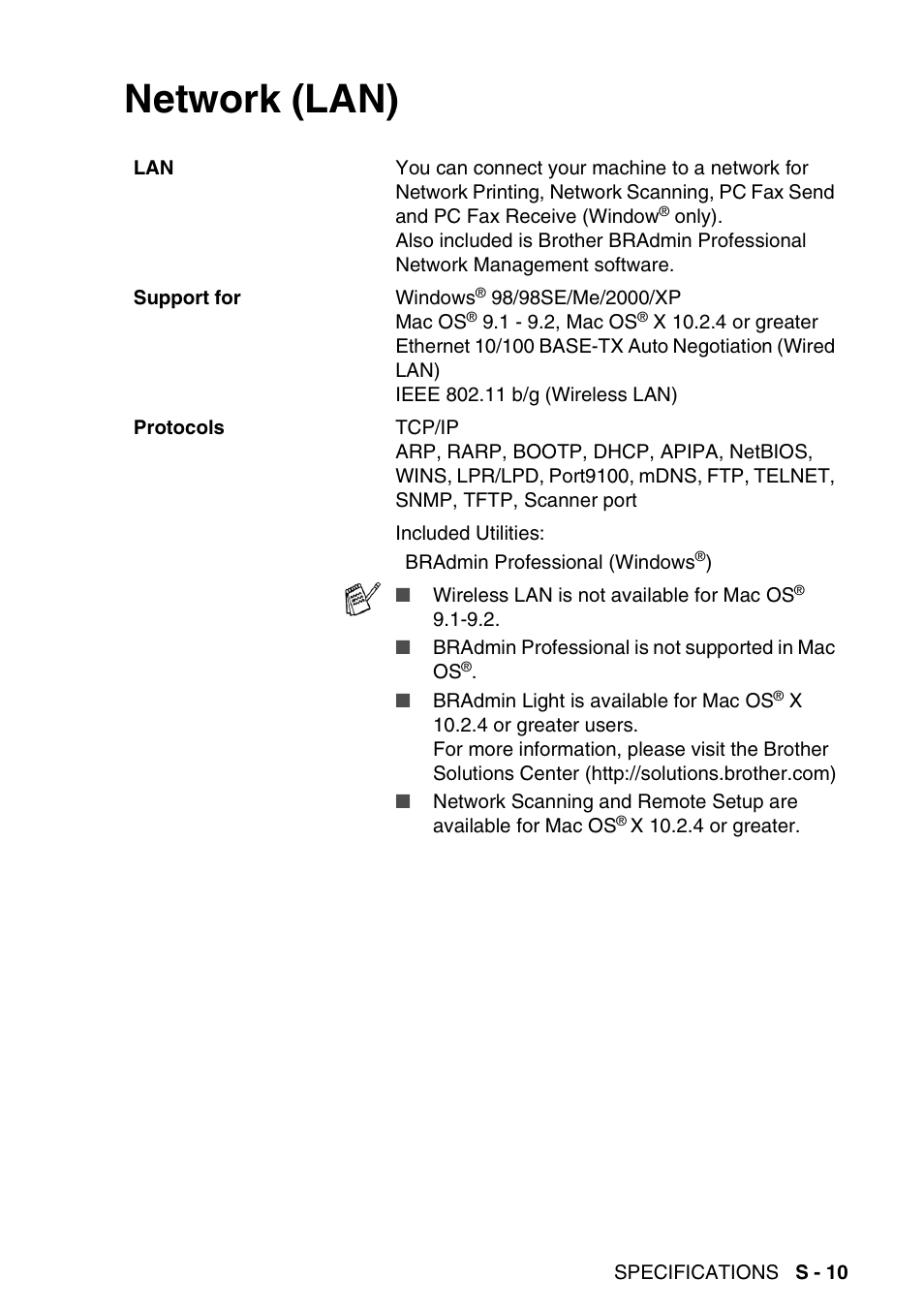 Network (lan) | Brother MFC-640CW User Manual | Page 215 / 225