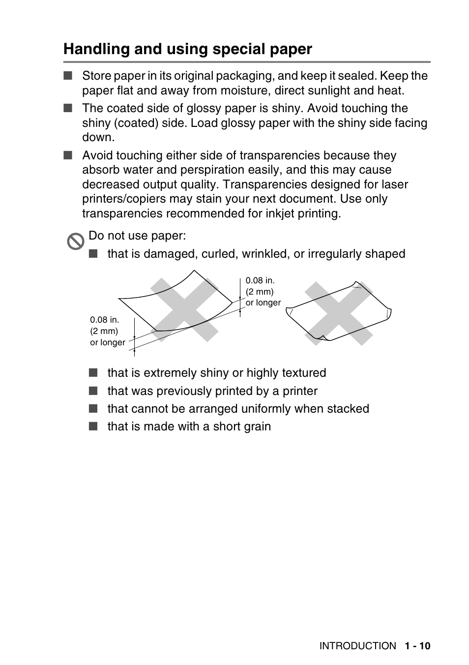 Handling and using special paper, Handling and using special paper -10 | Brother MFC-640CW User Manual | Page 35 / 225