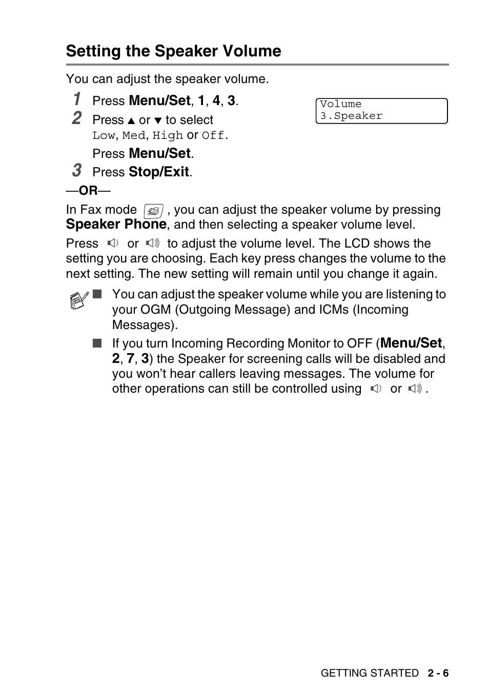 Setting the speaker volume, Setting the speaker volume -6 | Brother MFC-640CW User Manual | Page 51 / 225